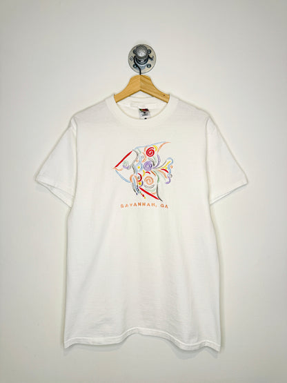 Vintage Savannah GA Embroidered White Tee Shirt