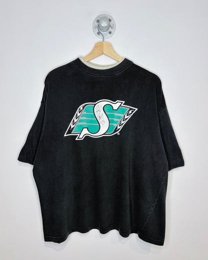 Vintage 90s Saskatchewan Roughriders TwoTone Faded Black Tee Shirt
