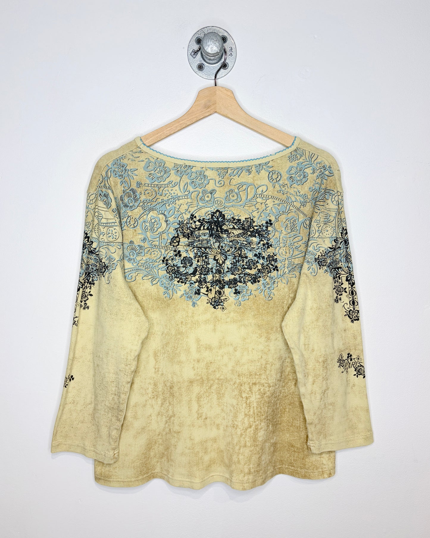 Aux Fleurs Paris Beige And Blue Rhinestone Women’s Shirt