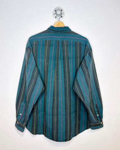 Vintage 90s Polo Ralph Lauren Green Striped Button Up Shirt