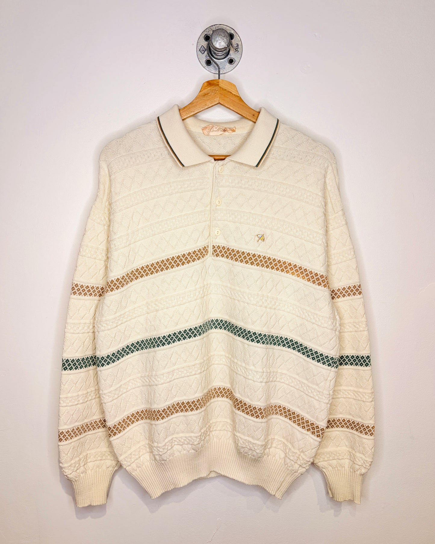 Vintage 90s Arnold Palmer Textured White Collared Sweater