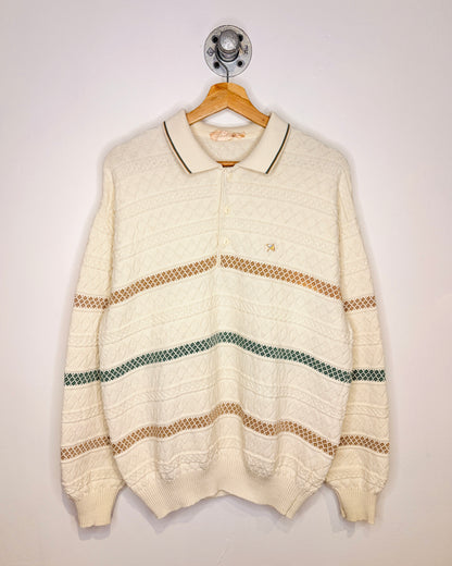 Vintage 90s Arnold Palmer Textured White Collared Sweater