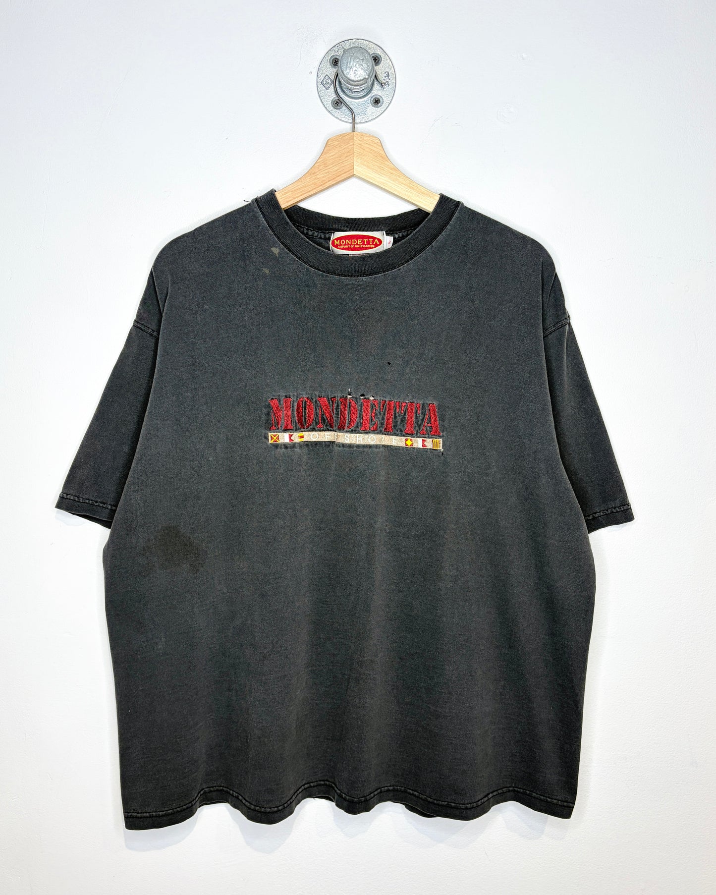 Vintage 90s Mondetta Off Shore Faded Black Tee Shirt