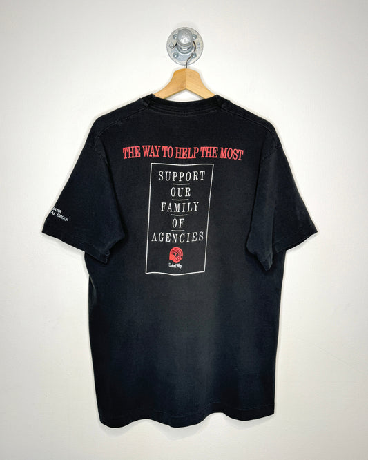Vintage 90s United Way Local Hero Distressed Black Tee Shirt