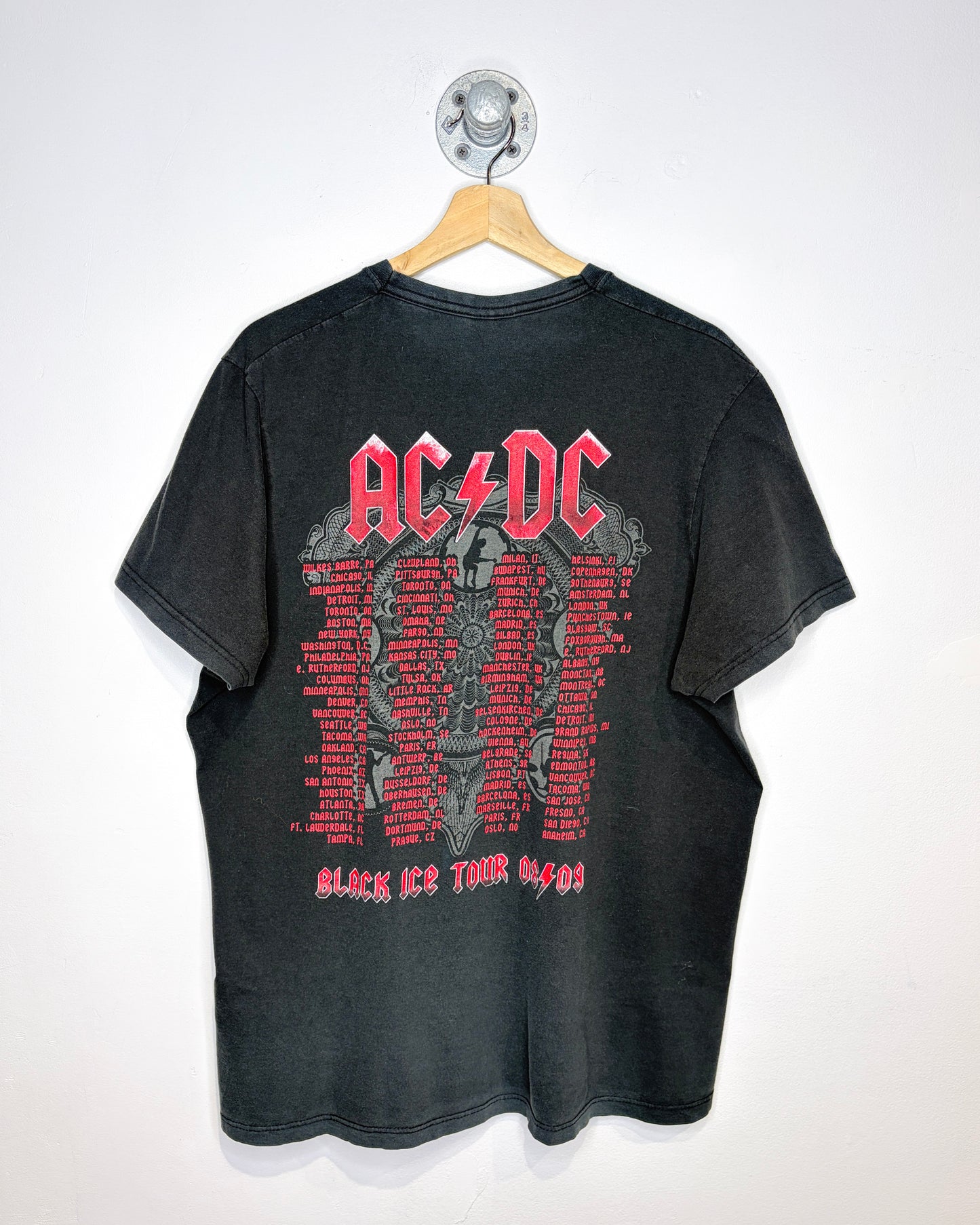 2009 AC/DC Black Ice Tour Faded Black Tee Shirt