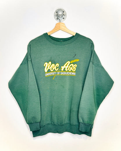 Vintage 1990s University Of Saskatchewan Faded Green Crewneck Sweatshirt