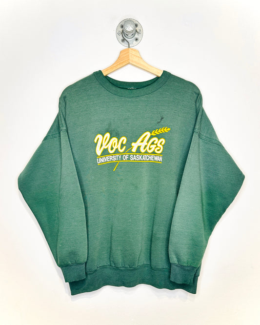 Vintage 1990s University Of Saskatchewan Faded Green Crewneck Sweatshirt