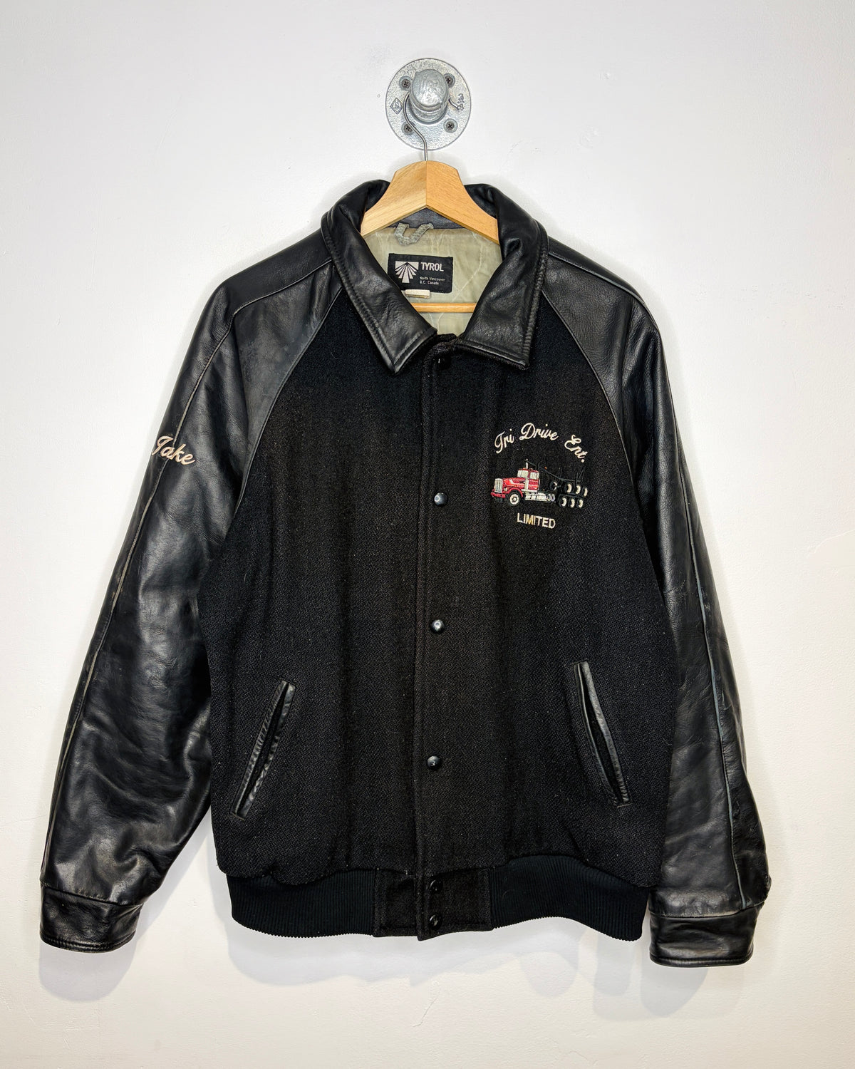 Vintage 80s/90s Tri Drive Limited Black Leather & Wool Varisty Jacket