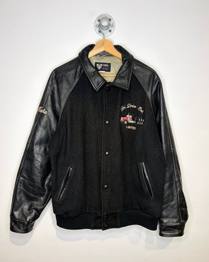 Vintage 80s/90s Tri Drive Limited Black Leather & Wool Varisty Jacket
