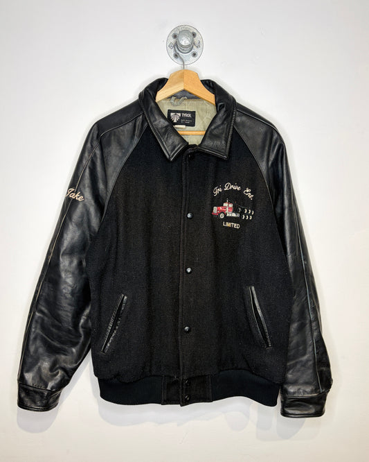 Vintage 80s/90s Tri Drive Limited Black Leather & Wool Varisty Jacket