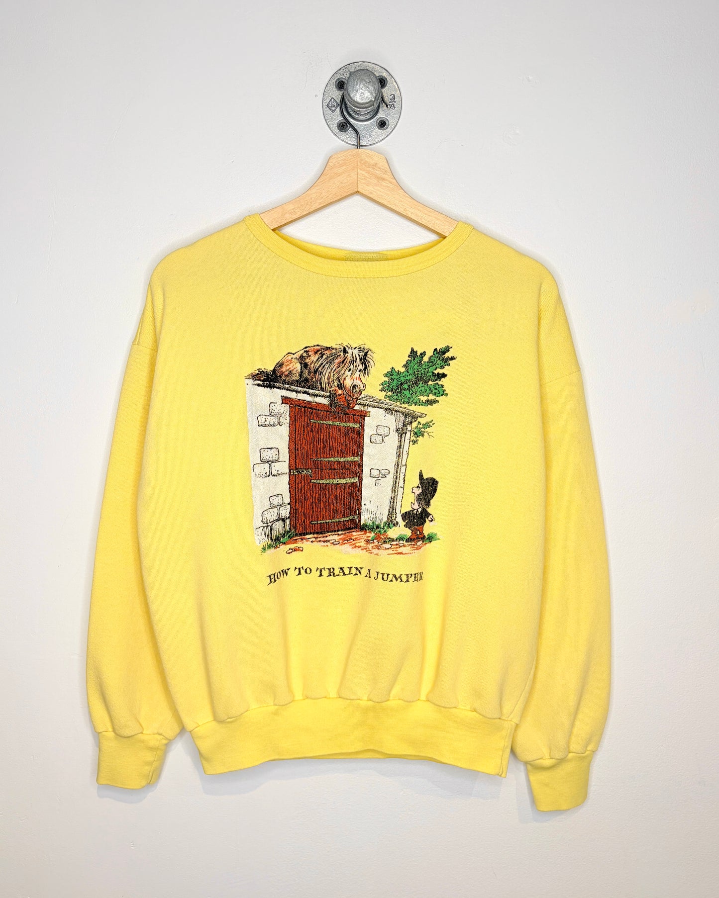 Vintage 80s “How To Train A Jumper” Pale Yellow Crewneck Sweatshirt