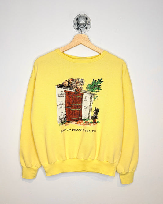 Vintage 80s “How To Train A Jumper” Pale Yellow Crewneck Sweatshirt
