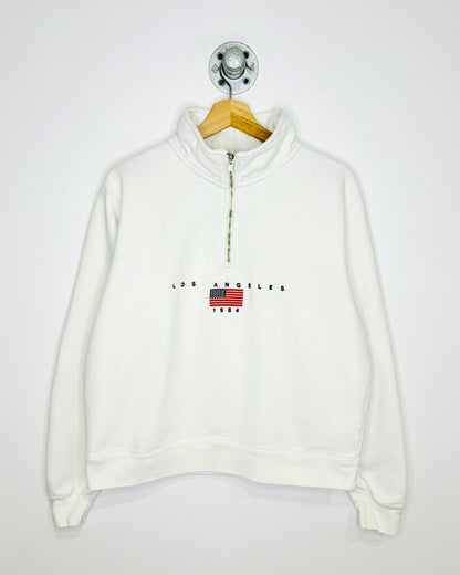 John Galt Los Angeles California White 1/4 Zip Sweatshirt