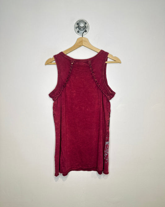 2000s Affliction Inspired Rhinestone And Braided Burgundy Tank Top