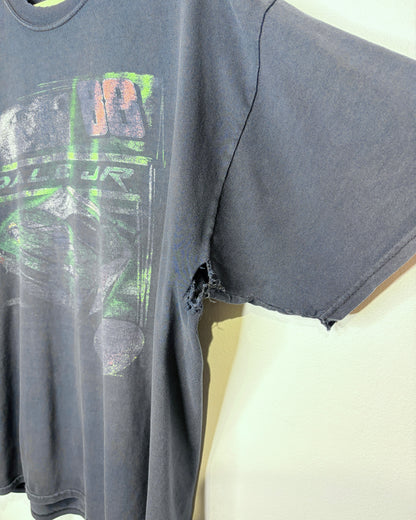 Vintage Early 2000s Dale Jr NASCAR Faded And Distressed Black Tee Shirt