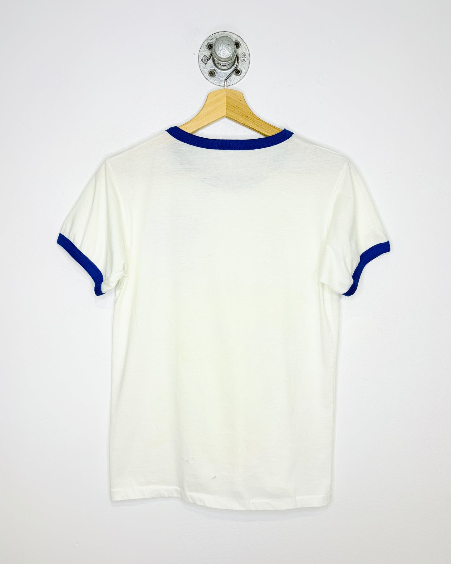 Vintage 1980s Alberta Fire School Vermilion Blue Ringer Tee Shirt