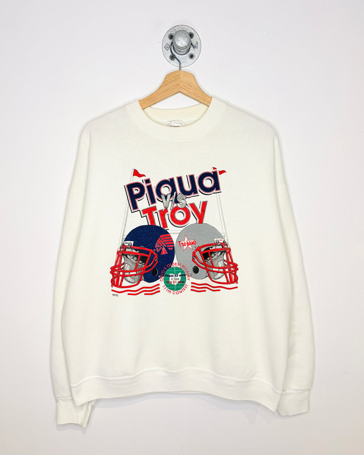 Vintage 1996 Ohio’s Oldest Rivalry Piqua VS Troy White Crewneck Sweatshirt