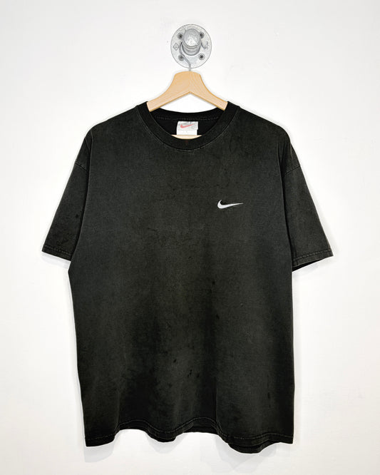 Vintage 90s Nike Silver Swoosh Faded Black Tee Shirt