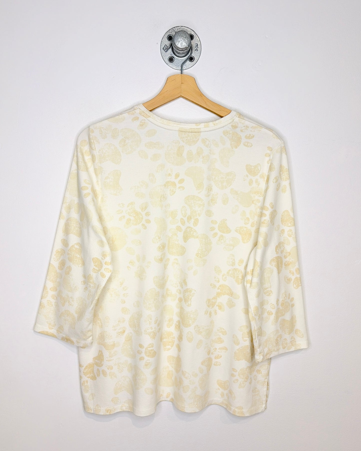 “The Sweet Pup” Rhinestone Paws Beige V Neck Tee Shirt