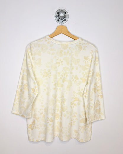 “The Sweet Pup” Rhinestone Paws Beige V Neck Tee Shirt