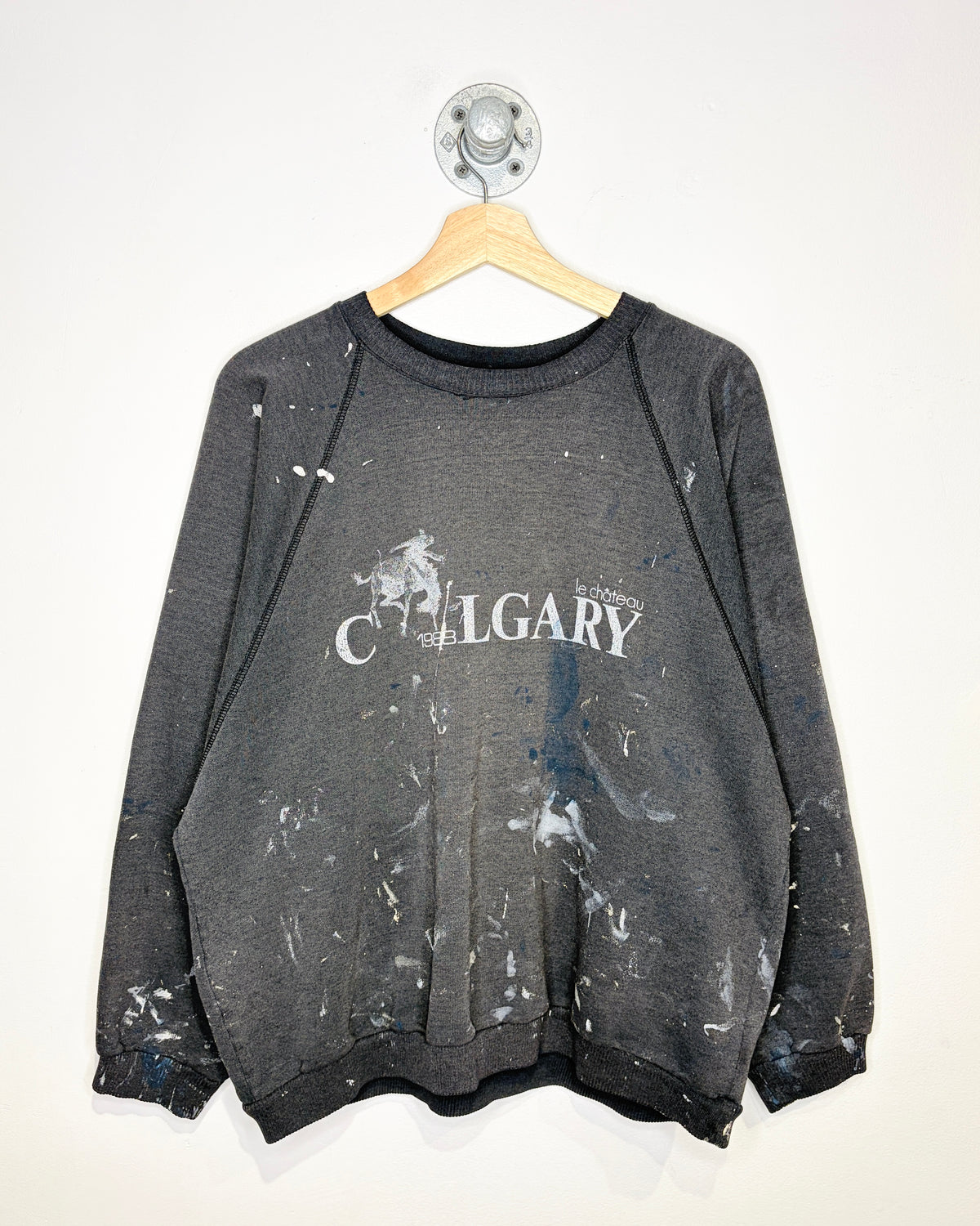 Vintage 1988 Le Chateau Calgary Faded Black Distressed Crewneck Sweatshirt