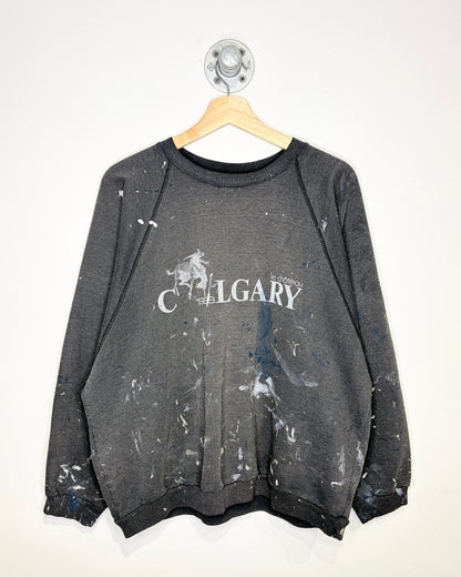 Vintage 1988 Le Chateau Calgary Faded Black Distressed Crewneck Sweatshirt