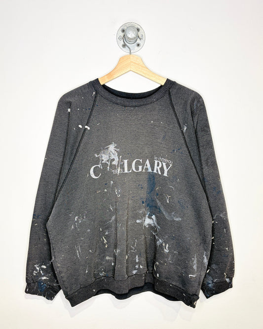 Vintage 1988 Le Chateau Calgary Faded Black Distressed Crewneck Sweatshirt