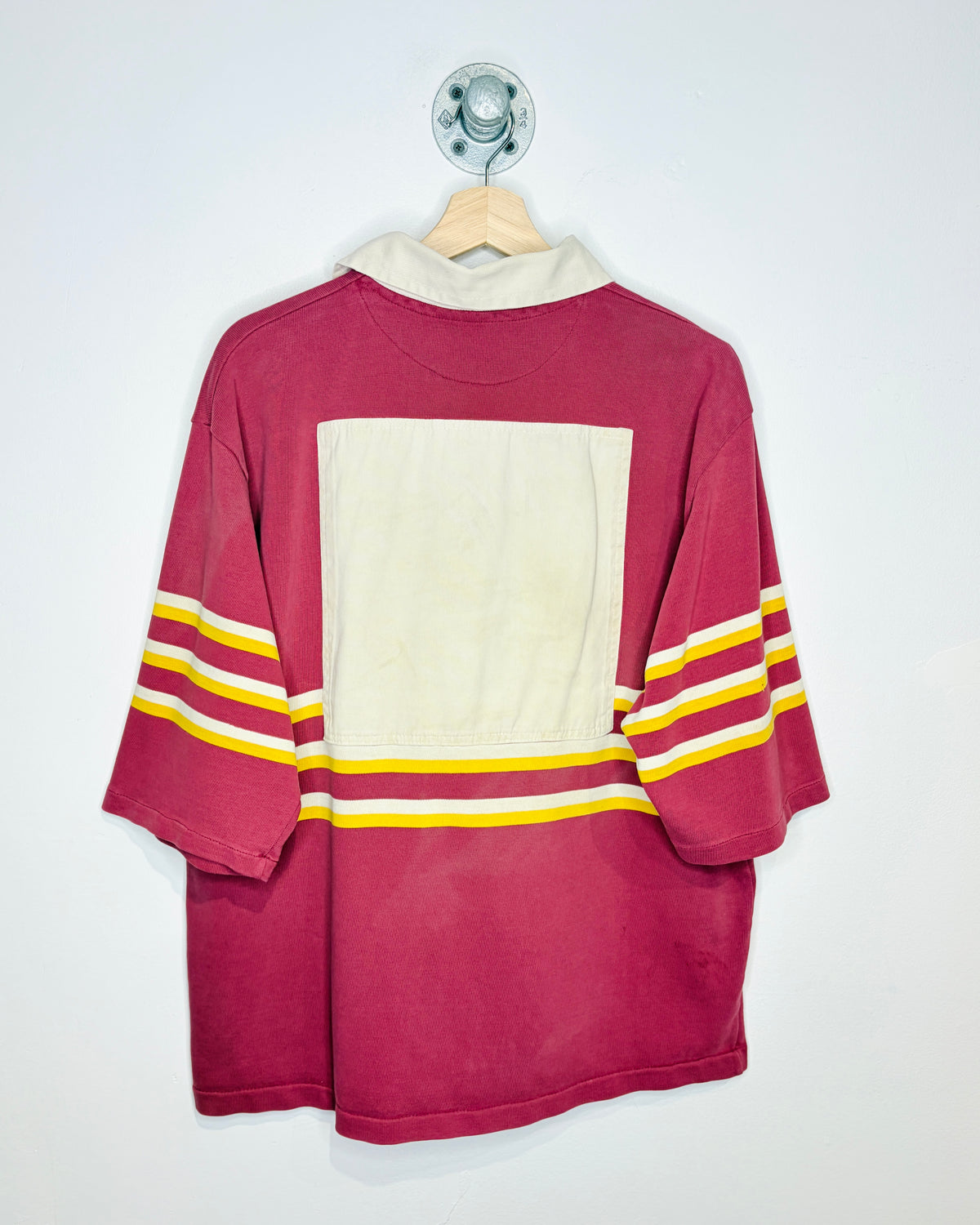 Vintage 1990s Wheatly Hills Short Sleeve Burgundy And Yellow Rugby Shirt