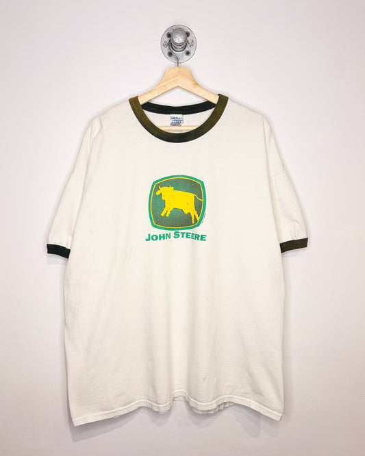 Vintage 2000s John Steere White & Brown Ringer Tee Shirt
