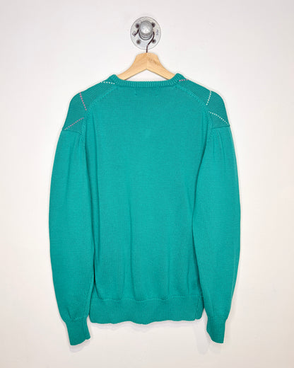 Vintage 90s La Mude Teal Argyle Print V-Neck Sweater