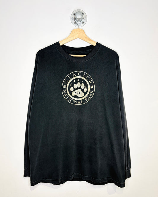 Vintage 2000s Glacier National Park Distressed & Faded Black Tee Shirt