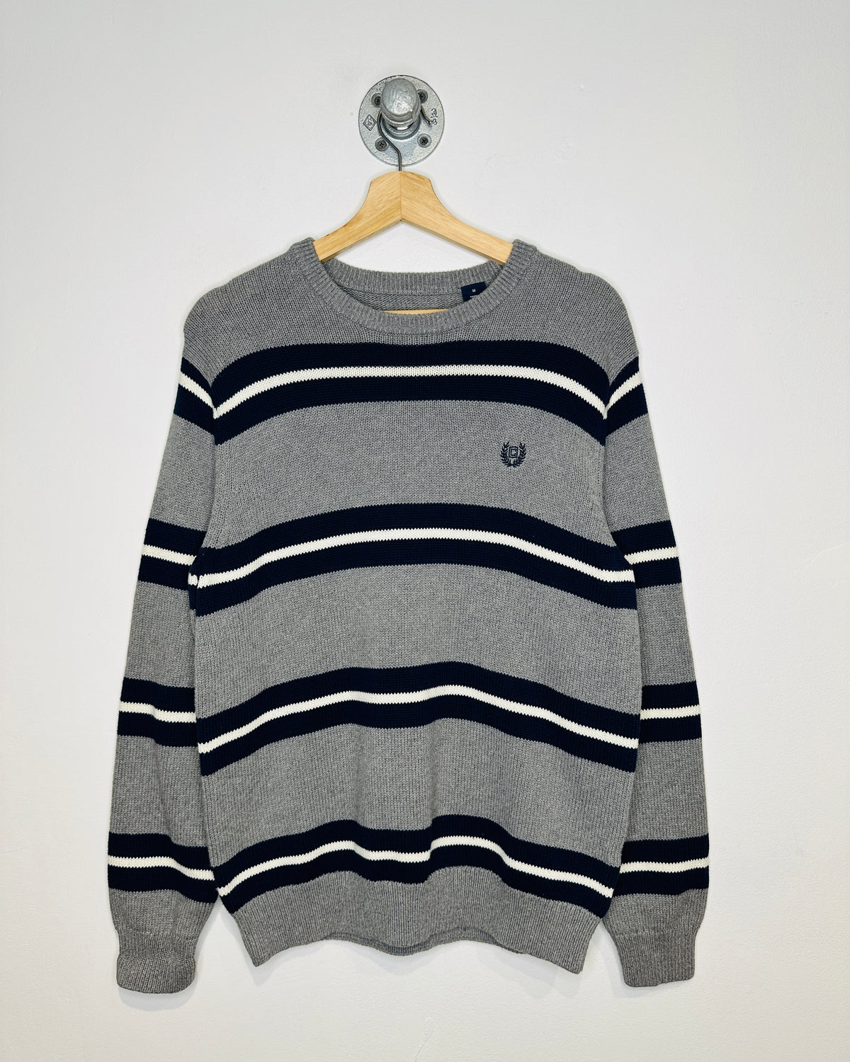 Vintage 2000s Chaps Blue And White Striped Grey Sweater