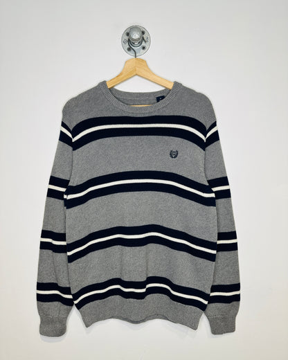 Vintage 2000s Chaps Blue And White Striped Grey Sweater