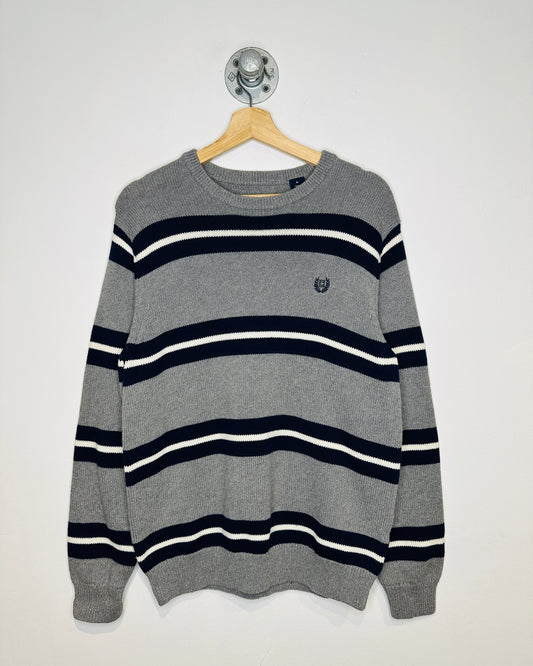 Vintage 2000s Chaps Blue And White Striped Grey Sweater
