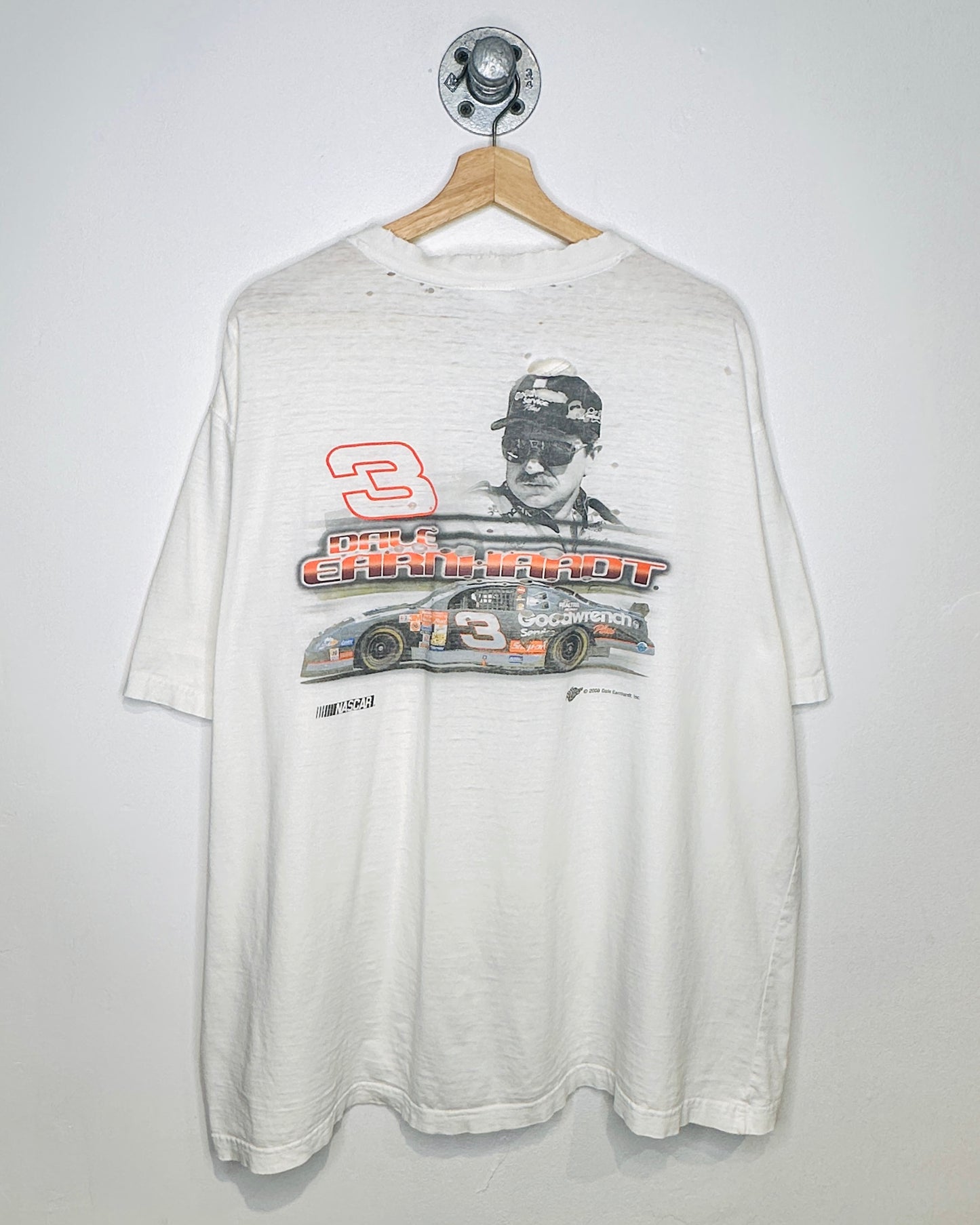Vintage 90s Perfectly Thrashed Dale NASCAR White Tee Shirt
