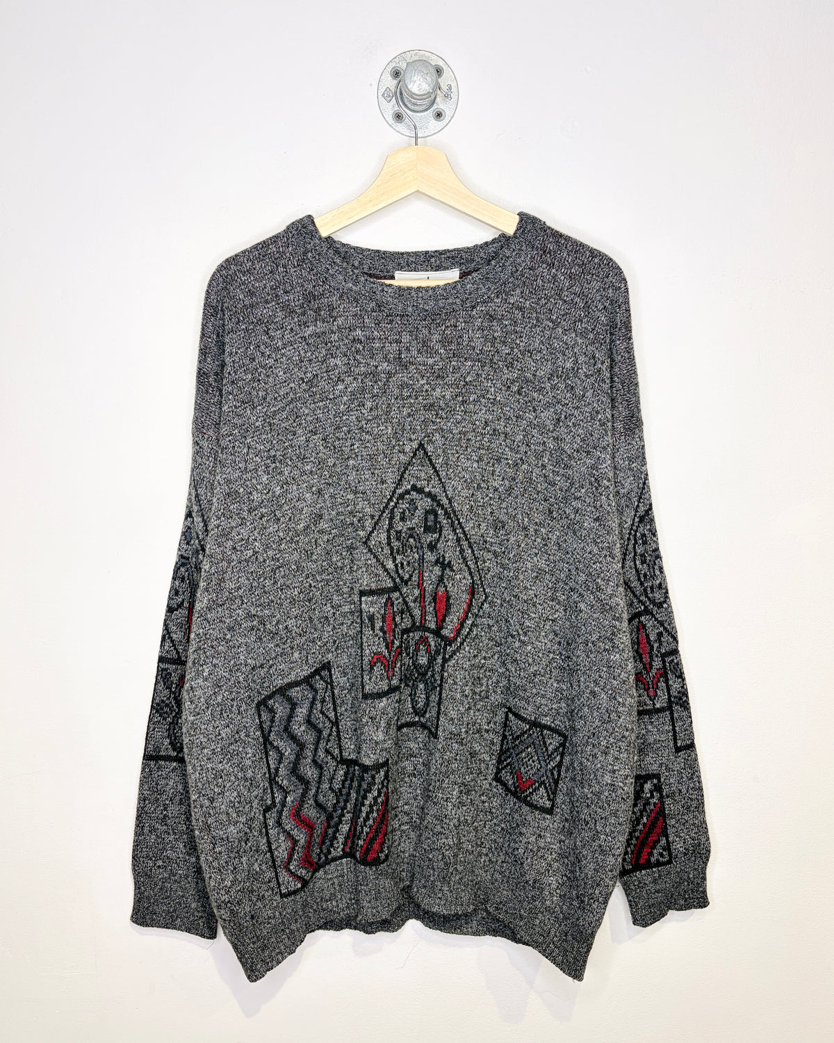 Vintage 90s Canadian-Made Ouragan Grey & Red Sweater