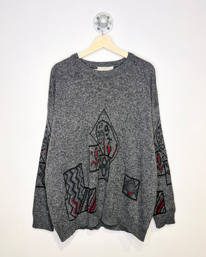 Vintage 90s Canadian-Made Ouragan Grey & Red Sweater