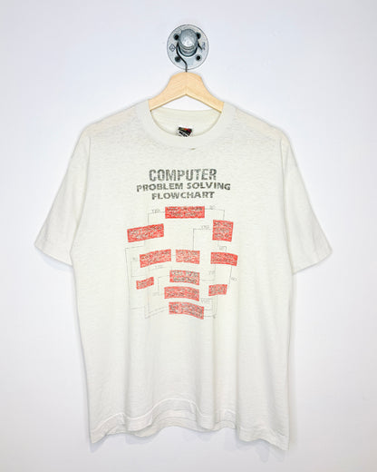 Vintage 90s Computer Problem Solving Chart White Tee Shirt