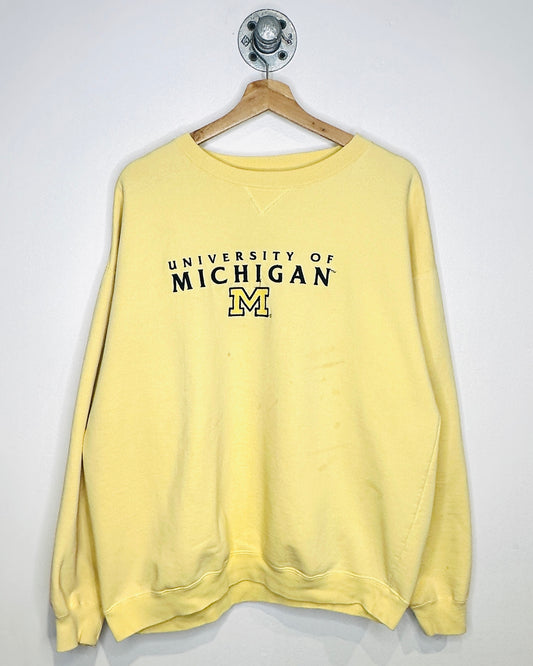Vintage 90s Universiy Of Michigan Pale Yellow Crewneck Sweatshirt