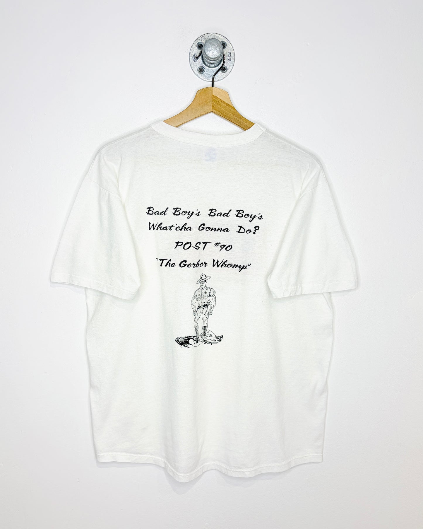 Vintage 80s Russell Athletic “Bad Boys Whatcha Gonna Do?” White Tee Shirt