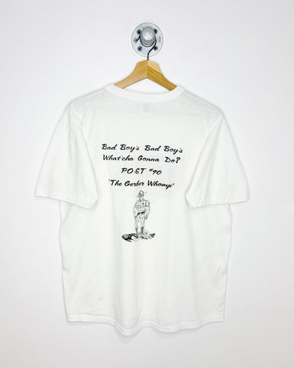 Vintage 80s Russell Athletic “Bad Boys Whatcha Gonna Do?” White Tee Shirt