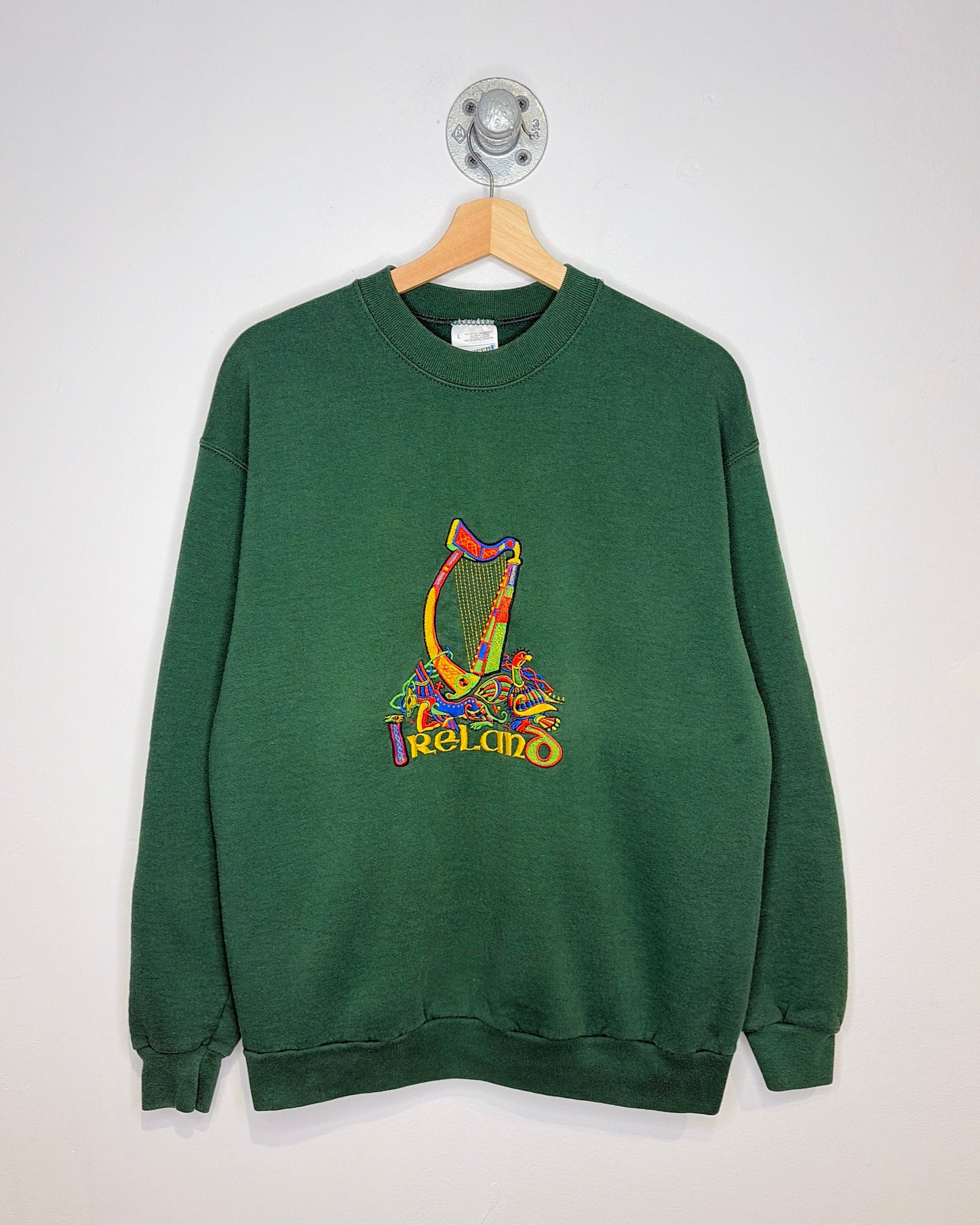 Vintage 90s Ireland Embroidered Forest Green Crewneck Sweatshirt