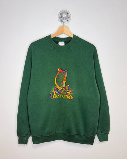 Vintage 90s Ireland Embroidered Forest Green Crewneck Sweatshirt