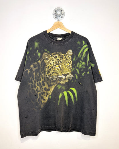 Vintage 90s Cleveland Zoo Leopard Faded Black Tee Shirt