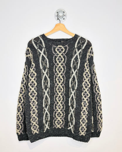 Vintage 90s Perry Ellis Hand Knitted Chain Link Chunky Sweater