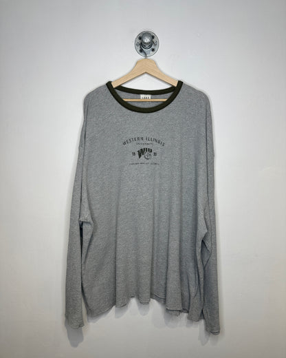 Western Illinois University Grey And Olive Green Cotton Blend Waffle Long Sleeve Shirt