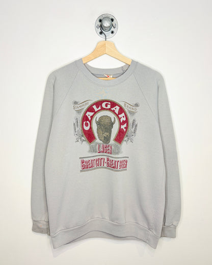 Vintage 80s Calgary Stampede Lager Concrete Grey Raglan Crewneck Sweatshirt