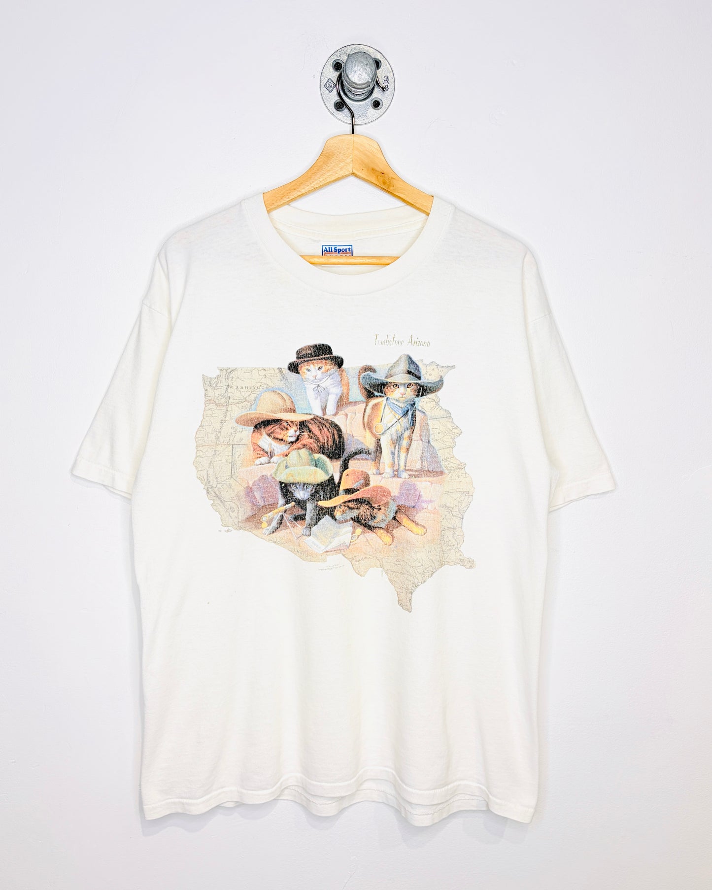Vintage 90s Arizona Adventurer Cats White Tee Shirt