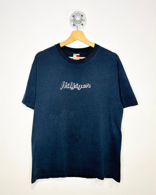 Vintage Late 1990s Tommy Hilfiger Navy Distressed Tee Shirt