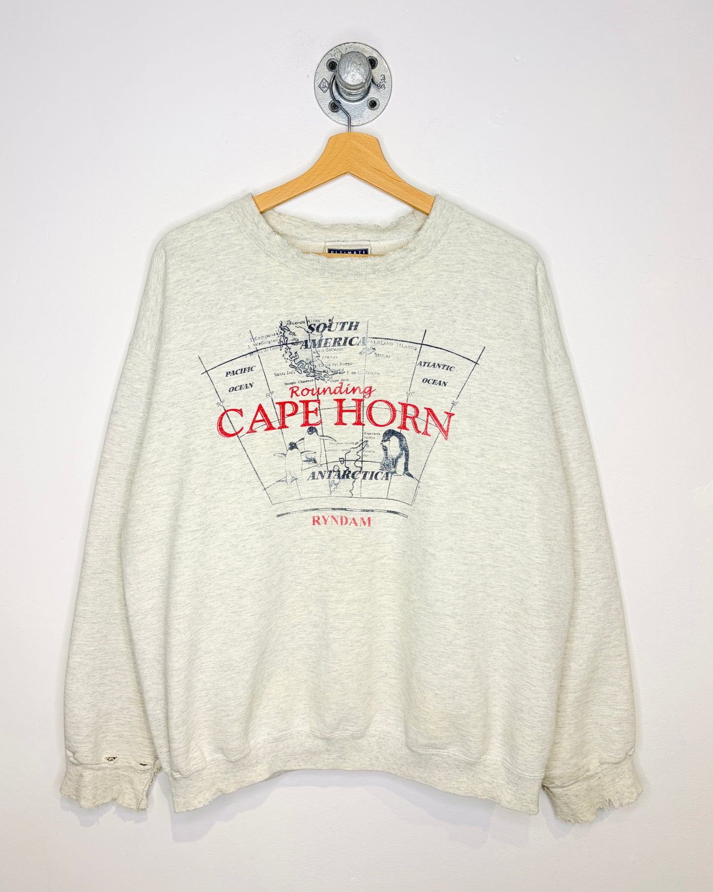 Vintage 90s Rounding Cape Horn Distressed Grey Crewneck Sweatshirt
